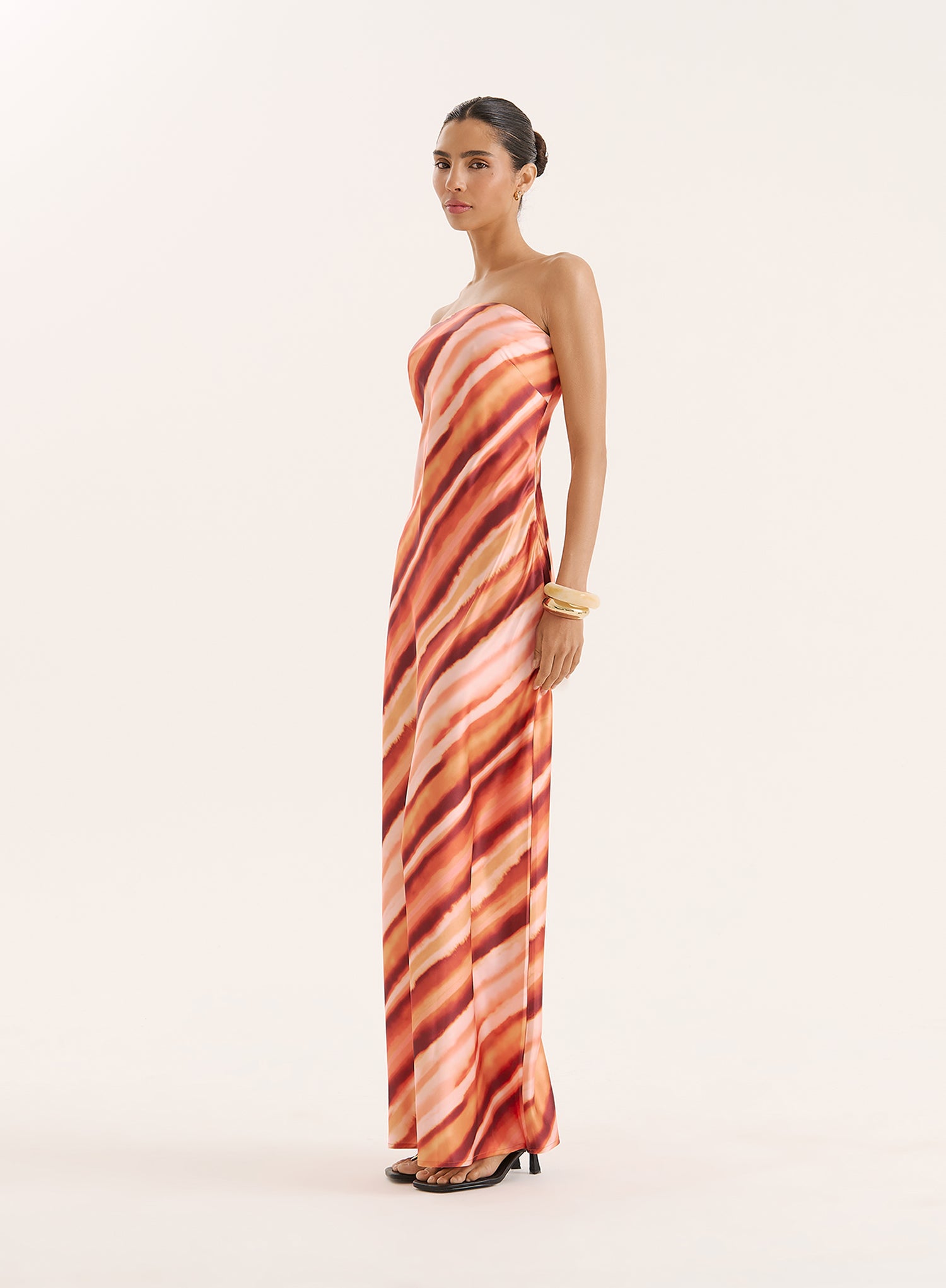 Ombre Stripe Bandeau Satin Maxi Dress